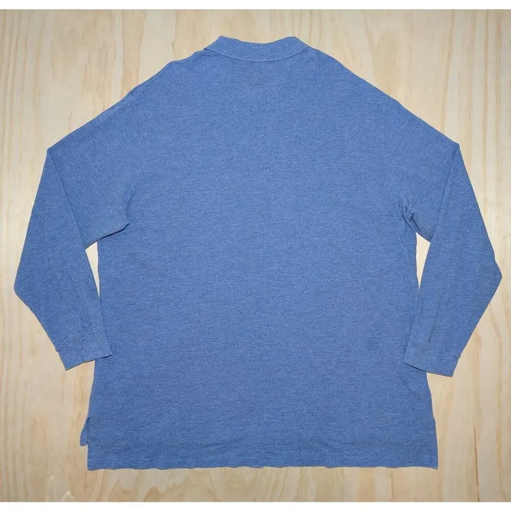 Polo Ralph Lauren Men's 4XLT Long Sleeve Polo Shirt Heathered Blue Tall Cotton